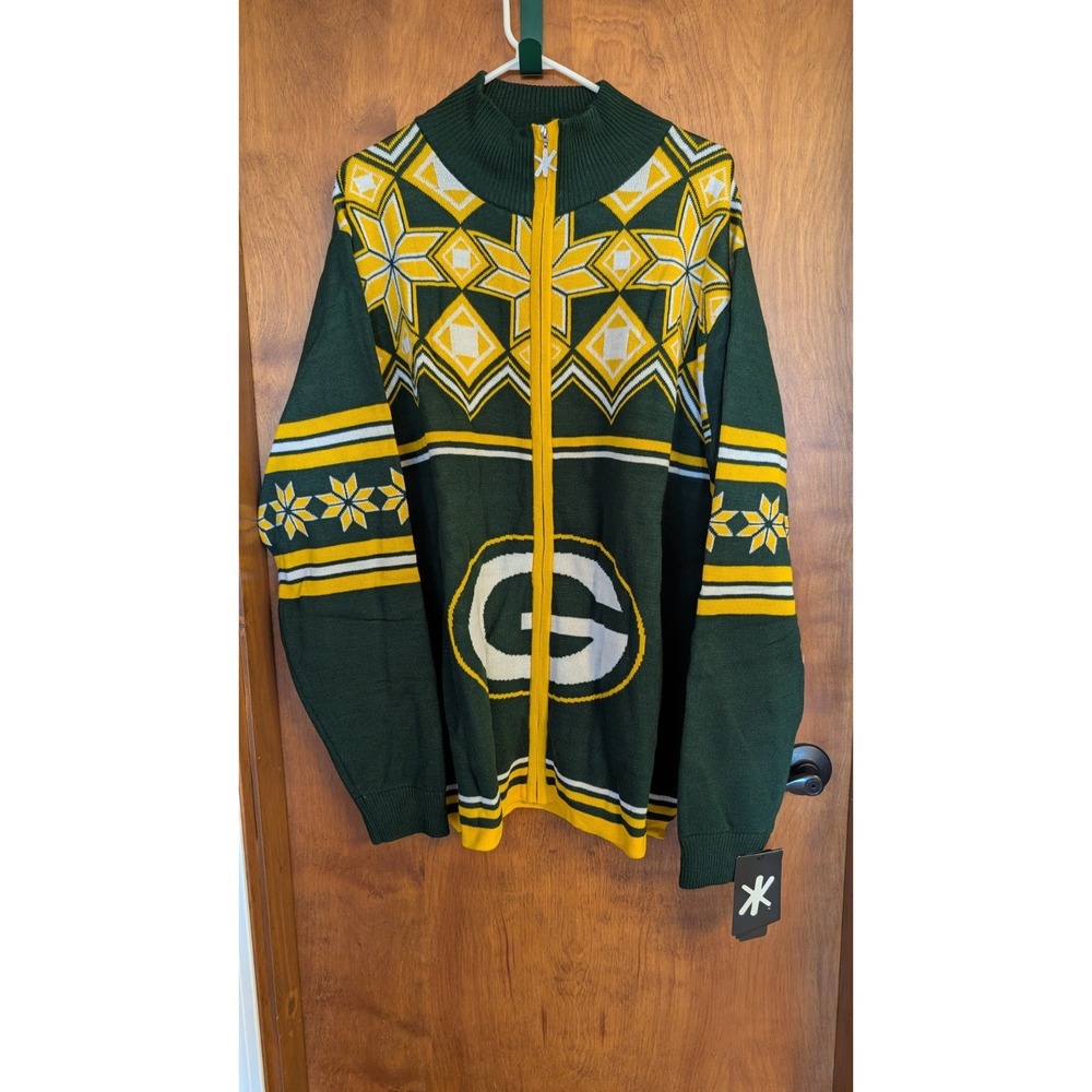 NFL NEW Team Apparel 2x Green Bay Packers Full-Zip Nordic Ugly Christmas Sweater